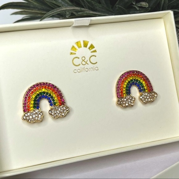 C&C California Jewelry - Rainbow Rhinestone Pierced Post Earrings Gold C&C California New in Box